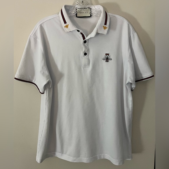 Gucci Other - GUCCI Men’s Classic Style White Cotton Polo Shirt Embroidered Bee/Logo; Size XXL